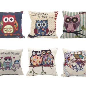 FUNDA PARA ALMOHADA ALMOHADÓN CON DISEÑOS DE LECHUZAS  X2