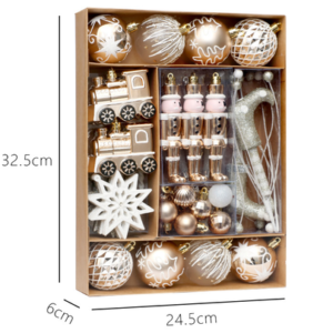 SET DE PELOTAS Y ADORNOS NAVIDAD DORADA+BLANCA X 50 PIEZAS