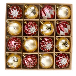 SET DE PELOTAS NAVIDAD COLOR VINO + DORADA X 16