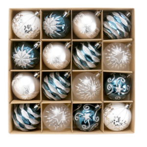 SET DE PELOTAS NAVIDAD CELESTE Y BLANCA X 16