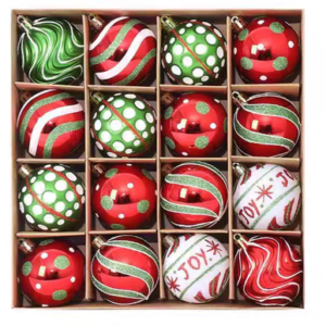 SET DE PELOTAS NAVIDAD VERDE+ROJA+BLANCA X 16