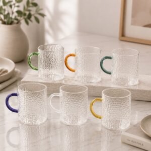 Taza cafe vidrio asa de coleres x6