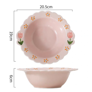 BOWL CERAMICA GRANDE CON FLOR COLOR ROSA