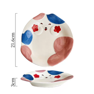 PLATO CERAMICA REDONDO 8.25" GATO COLOR ROSA Y AZUL