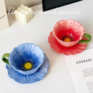 TAZA CON PLATO CERAMICA FORMA DE FLOR