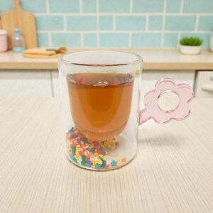 Taza doble vidrio flores 220ml