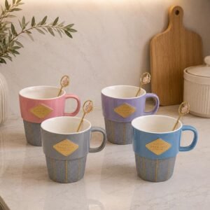 Taza ceramica c/ cuchara acero 11x8cm