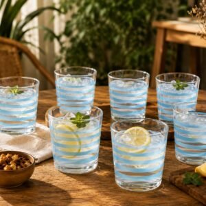 Vaso rayado celeste x6 380ml