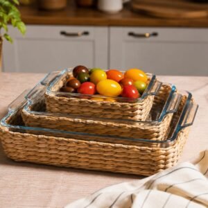 Fuente cuadrada c/canasta yute 24x20x5 1.5lt