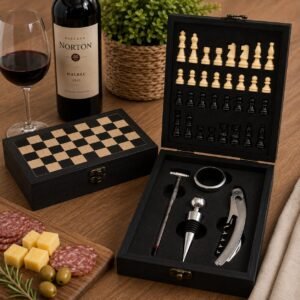 Set de vino ajedrez madera negra