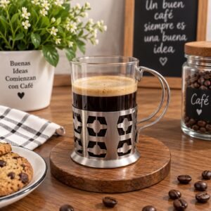 Taza en caja vidrio y acero 200cc