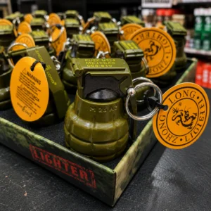 Encendedor Recargable Diseño Granada Zhong Long PEQUEÑA – Verde Milita