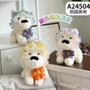 Perro peludo con flores 25cm