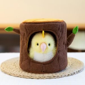 Pájaro amarillo en tronco