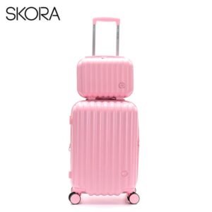 SET VALIJAS SKORA BS AS HARD ABS ROSA 20 Y BEAUTY CASE DOBLE RUEDA FIJA EXPANDIBLE Y CERRADURA DE COMBINACION