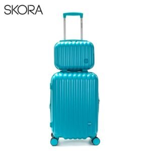SET VALIJA 20" Y BEAUTY SKR ABS BLUE CURACAO 4 RUEDAS DOBLES CON EXPANSION Y CERRADURA DE COMBINACION