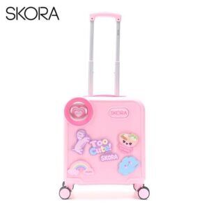 VALIJA 16" SKR THINK HAPPY PINS HARD ABS ROSA RUEDA DOBLE SIN EXPANSION INCLUYE 7 PINS CON DISEÑOS NUESTROS