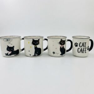 TAZA DE CERÁMICA CON ASA NEGRA – DISEÑO GATITO