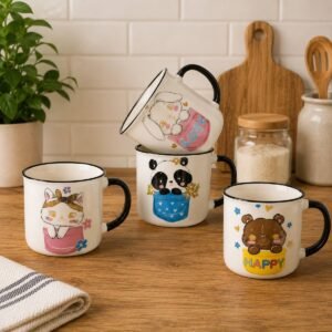 TAZA DE CERÁMICA CON ASA NEGRA – DISEÑOS DE ANIMALITOS