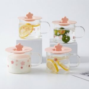 TAZA DE VIDRIO CON TAPA FLORAL