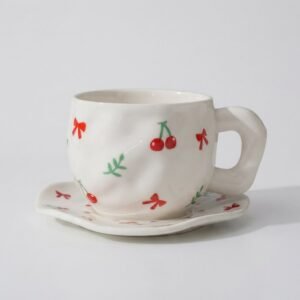 TAZA CERAMICA CON PLATO DISEÑO CHERRY