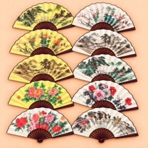 ABANICO ORIENTAL PAISAJES Y FLORES 27cm