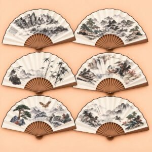 ABANICO ORIENTAL PAISAJE EN TINTA 33cm