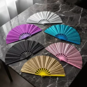 Abanico Grande Rave Glitter Liso Evento 64cm Apertura