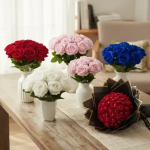 Set X 15 Vara Rosa Artíficial Terciopelo Regalo Cumple Ramo